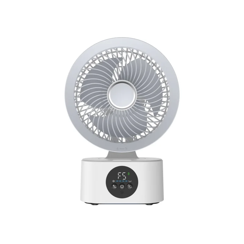Ventilador portátil recarregável via USB para montagem na parede com luz noturna.
