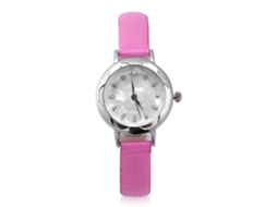 Relógio de Pulso Feminino Quartzo Analógico com Caixa Floral e Pulseira Pu Rosa