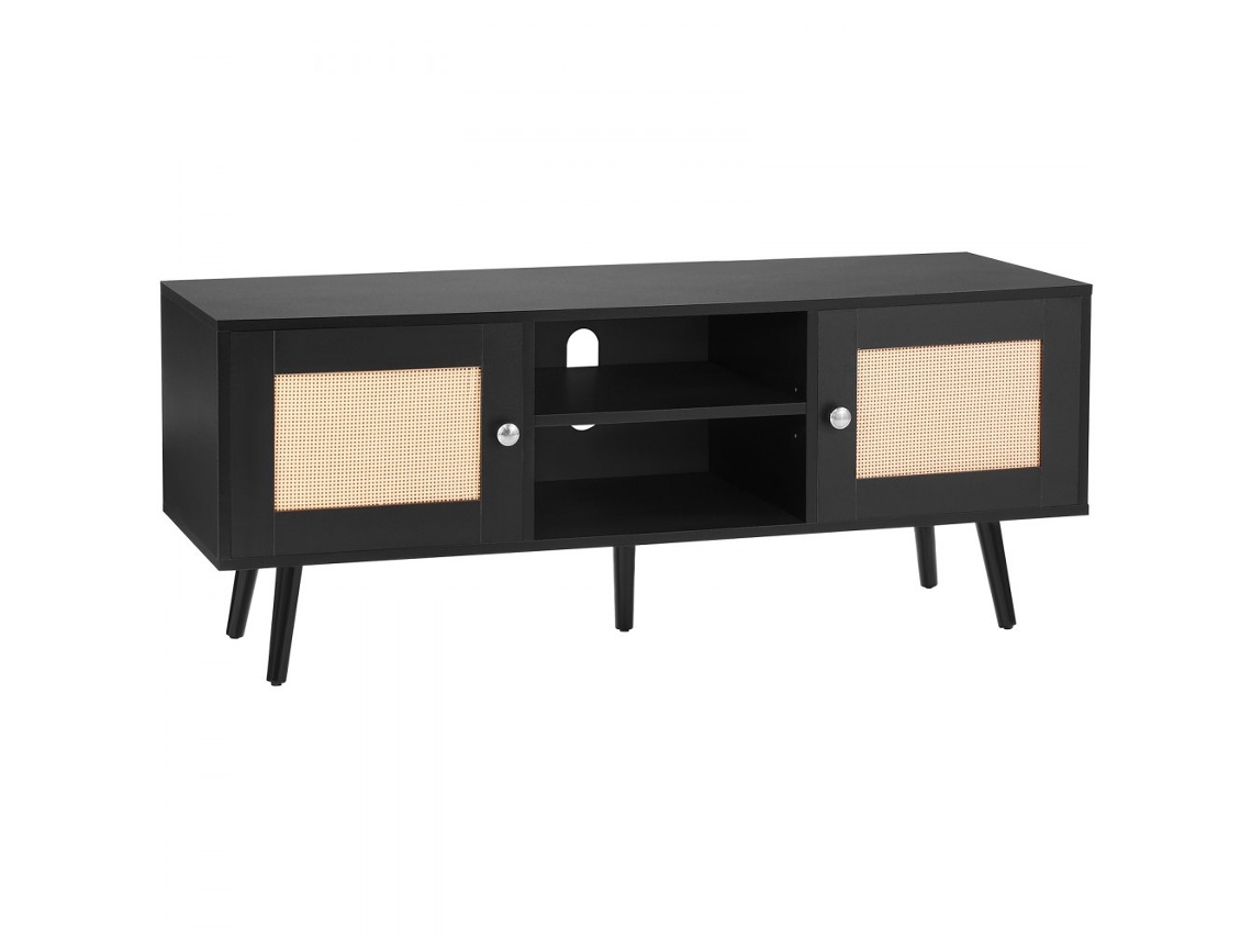Conjunto Móvel De Tv Em Rattan Preto 120x40x49cm Com Prateleiras Ajustáveis Tekmaquinas