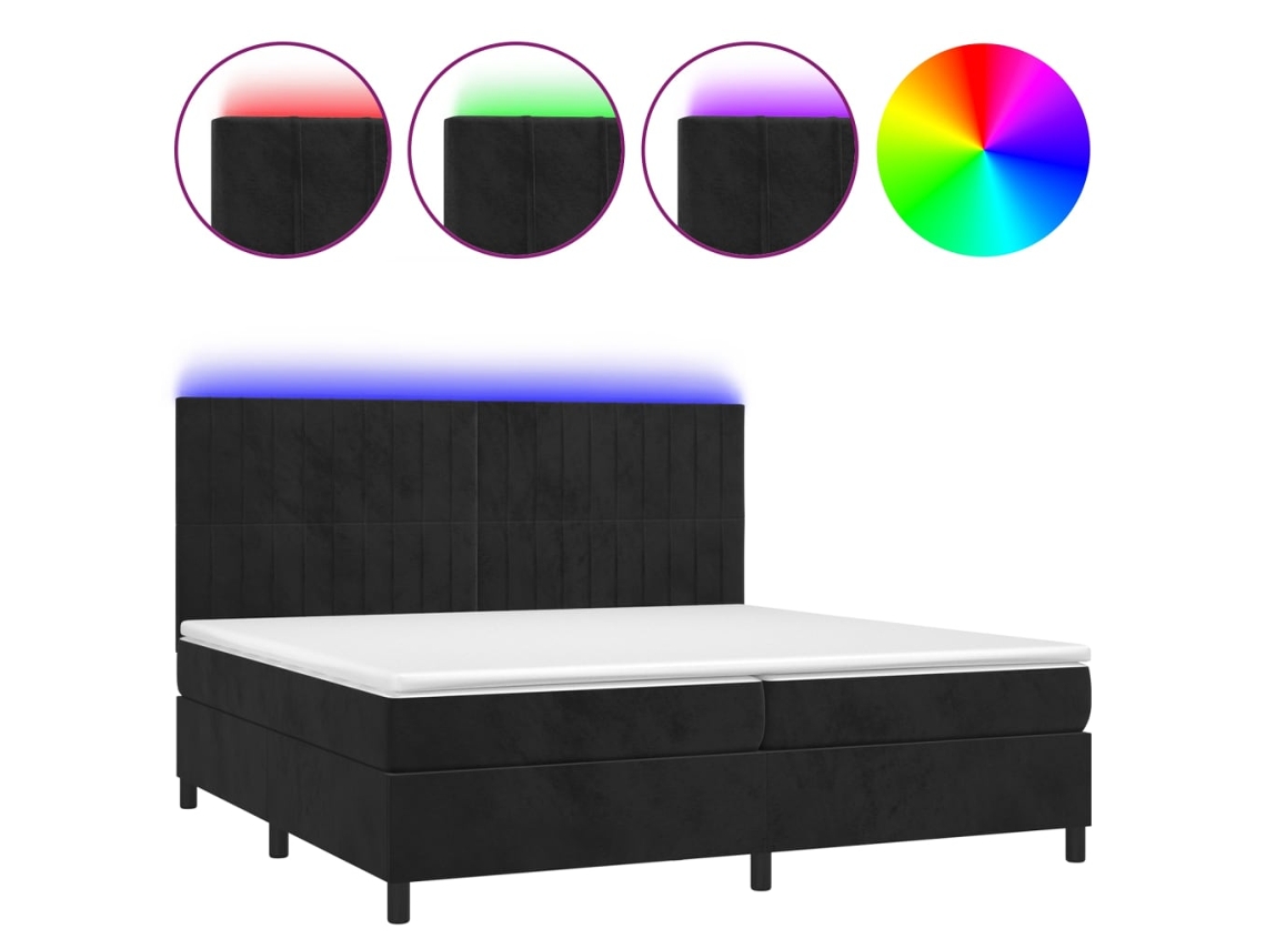 Cama Box Spring com Colchão LED Veludo Preto MAISON EXCLUSIVE (200x200 cm)