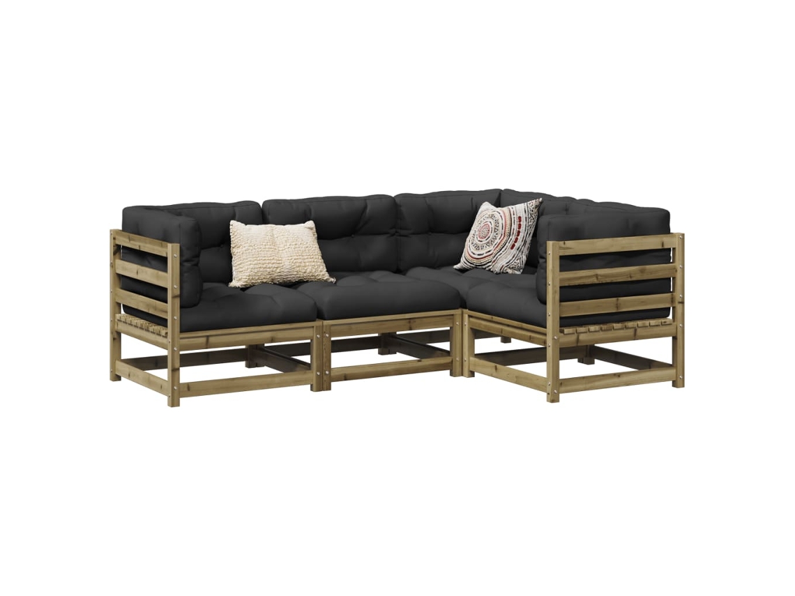 4 Pcs Conjunto Sofás De Jardim Madeira De Pinho Impregnada Dkd Home Decor