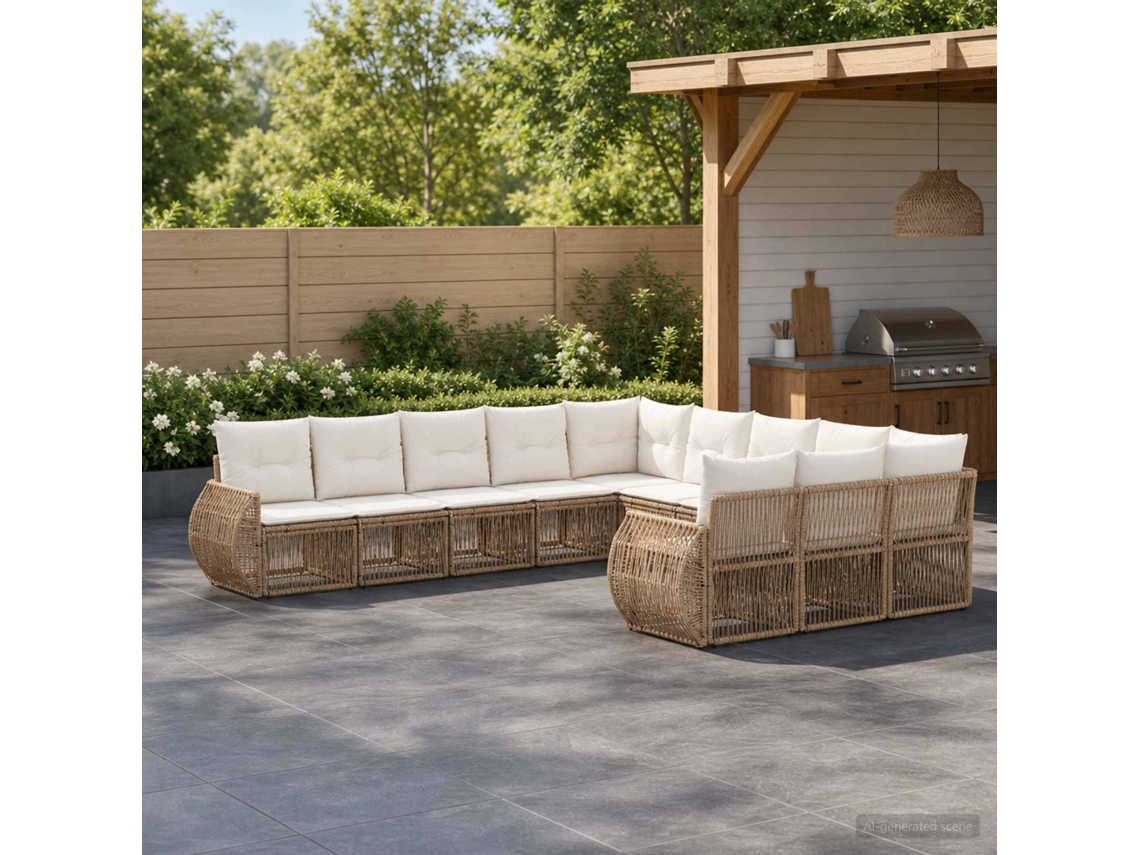 Vidaxl Conjunto De Sofá De Jardim 11 Unid. Bege E Branco Creme Vime Pe