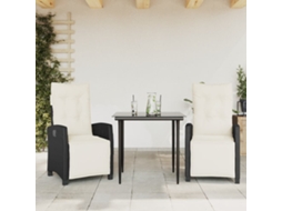 Vidaxl 3 Pcs Conjunto De Jantar P/ Jardim C/ Almofadões Vime Pe Preto