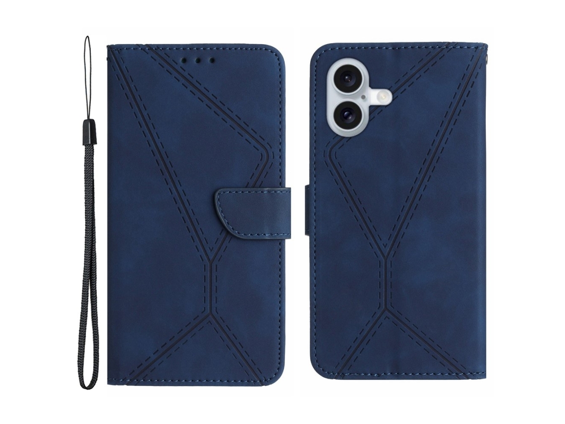 Capa Em Couro Pu, Com Porta Cartões Para Iphone 16 - Azul