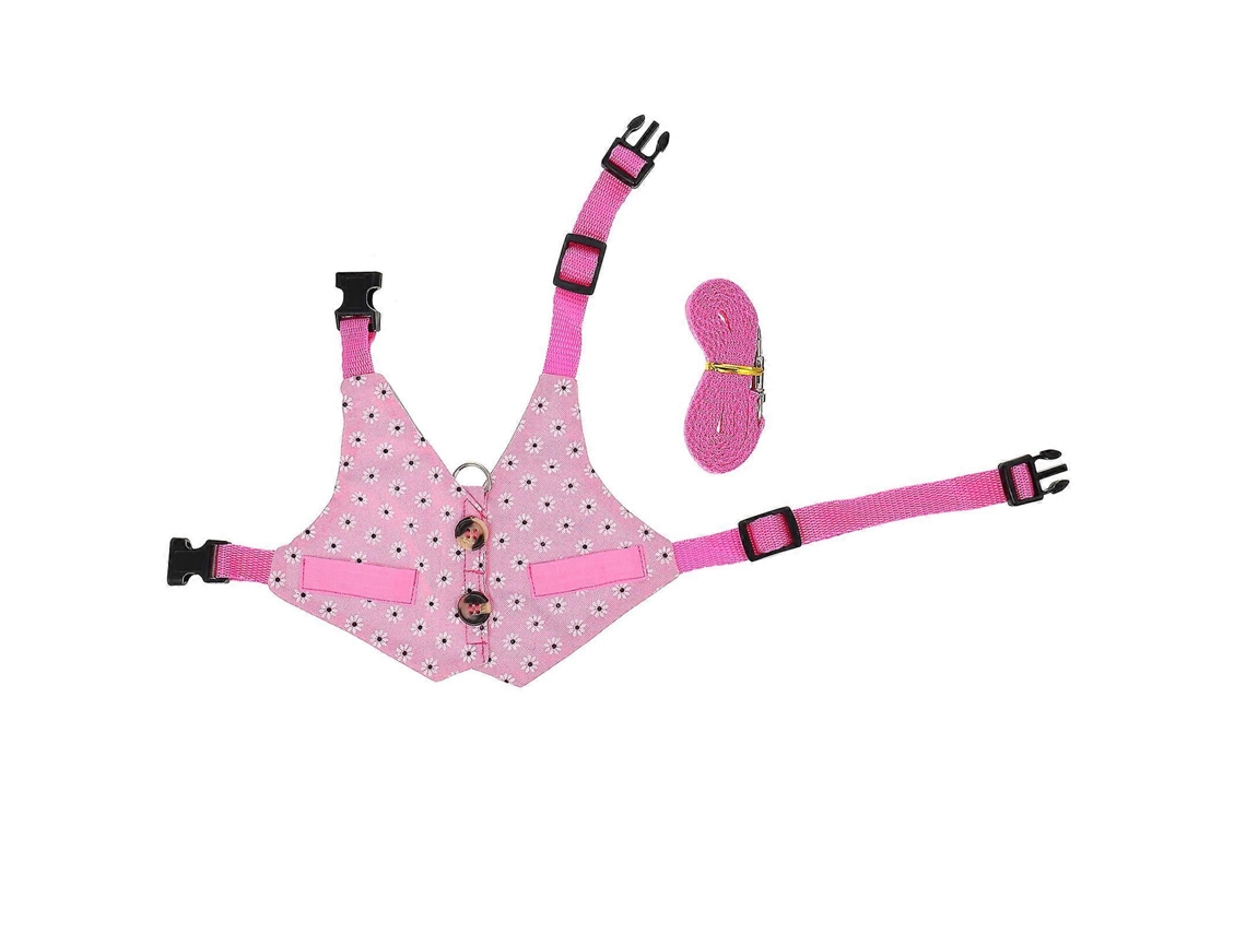 Conjunto De Arnês E Trela Para Pequenos Animais, Algodão Rosa, Ajustável