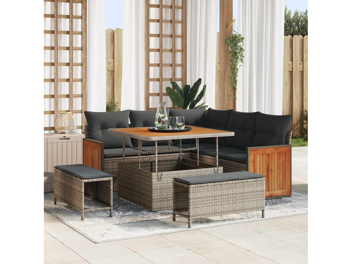 Vidaxl Conjunto De Sofá De Jardim Com Almofada 9 Pcs Cinzeto Vime Pe