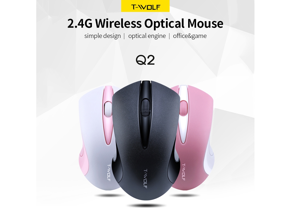 Mouse Óptico Sem Fio 2.4g T-wolf Q2 Com 3 Botões, 1200 Dpi, Ergonômico Para Escritório E Jogos, Pc/notebook, Preto