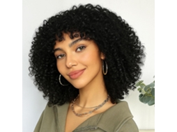 Peruca Afro Preta Feminina, Curto Cabelo Cacheado Com Frija, Peruca Fofa Ywp (preta Rede De Cabelo, 1 Peça)