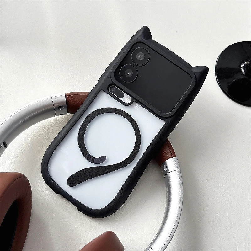 Capa Magnética Para Celular Xiaomi 15 (preta), Com Orelhas De Gato, Compatível Com Carregamento Sem Fio.