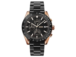 Relógio De Quartzo Masculino Skmei 9253 Com Cronômetro, Data E Pulseira De Aço Inoxidável De Seis Pinos.