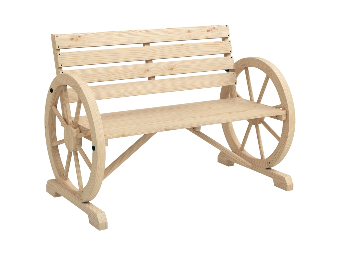 Banco De Jardim, Design De Roda De Carro, Para 2 Pessoas, Madeira Natural, Castanho-escuro, 105,5 X 56 X 79 Cm, Natural