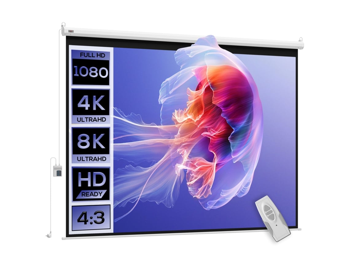 Tela de Projeção Elétrica 84 Polegadas 4k Hd 4:3 Teto Parede Controle Remoto Home Theater VELTRIX