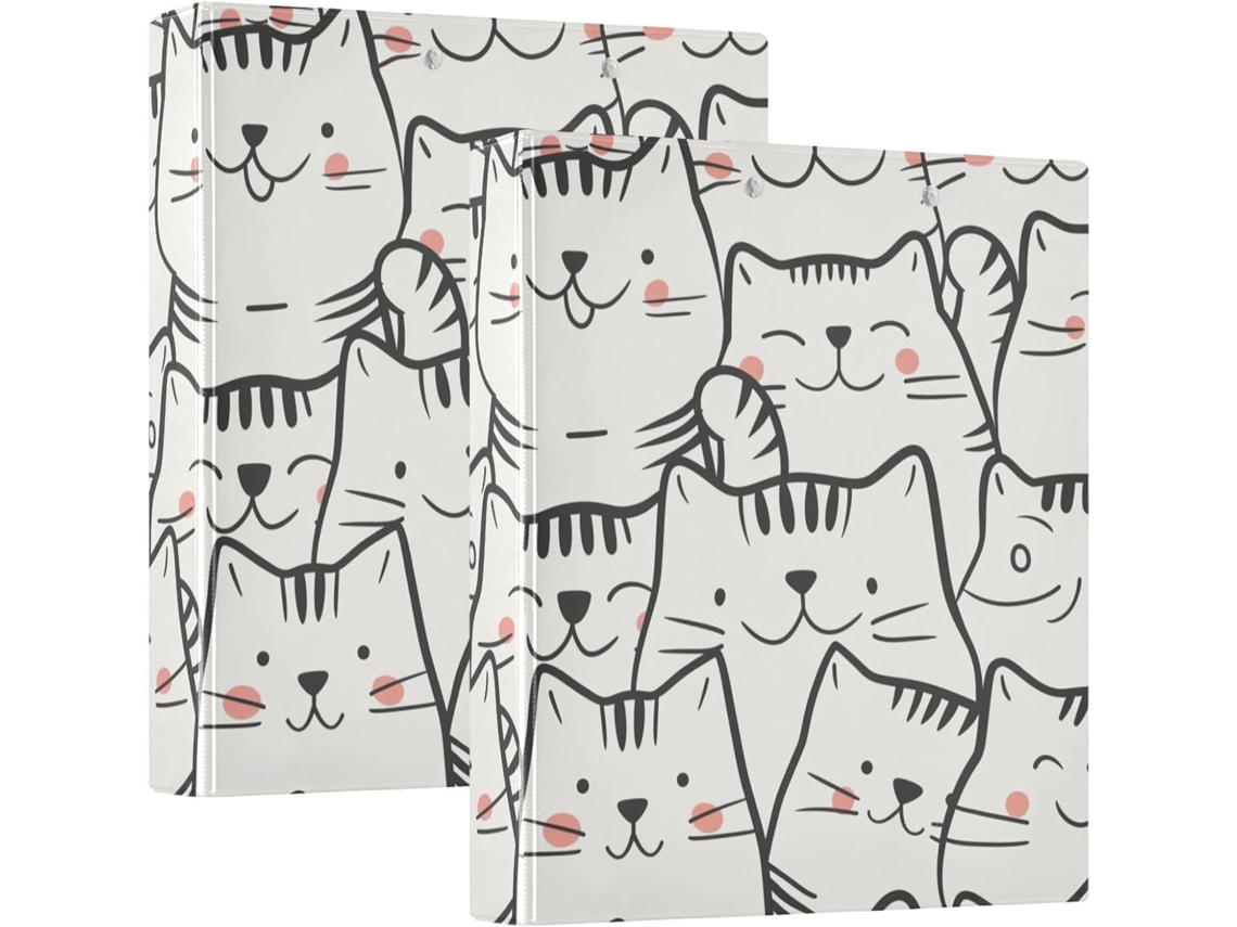 Pasta de 3 Argolas Com Carimbo Gatinhos Brancos Fofos, 3,8cm 1,5 Polegadas, Com Camada de Saco, Embalagem Com 1 2 Unidades