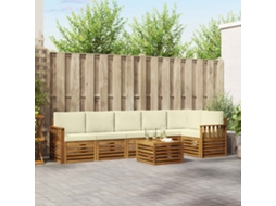 Vidaxl Conjunto De Sofá Sectional Com Almofada 7 Pcs Natural E Creme