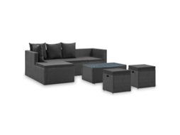Conjunto Lounge Jardim 4 Peças C/ Almofadões Vime Pe Preto Dkd Home Decor