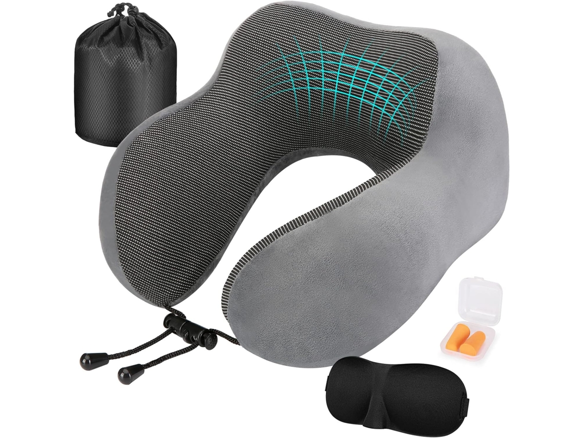Almofada De Viagem, Em Espuma Viscoelástica, Com Máscara De Dormir, Com Acessórios Auriculares