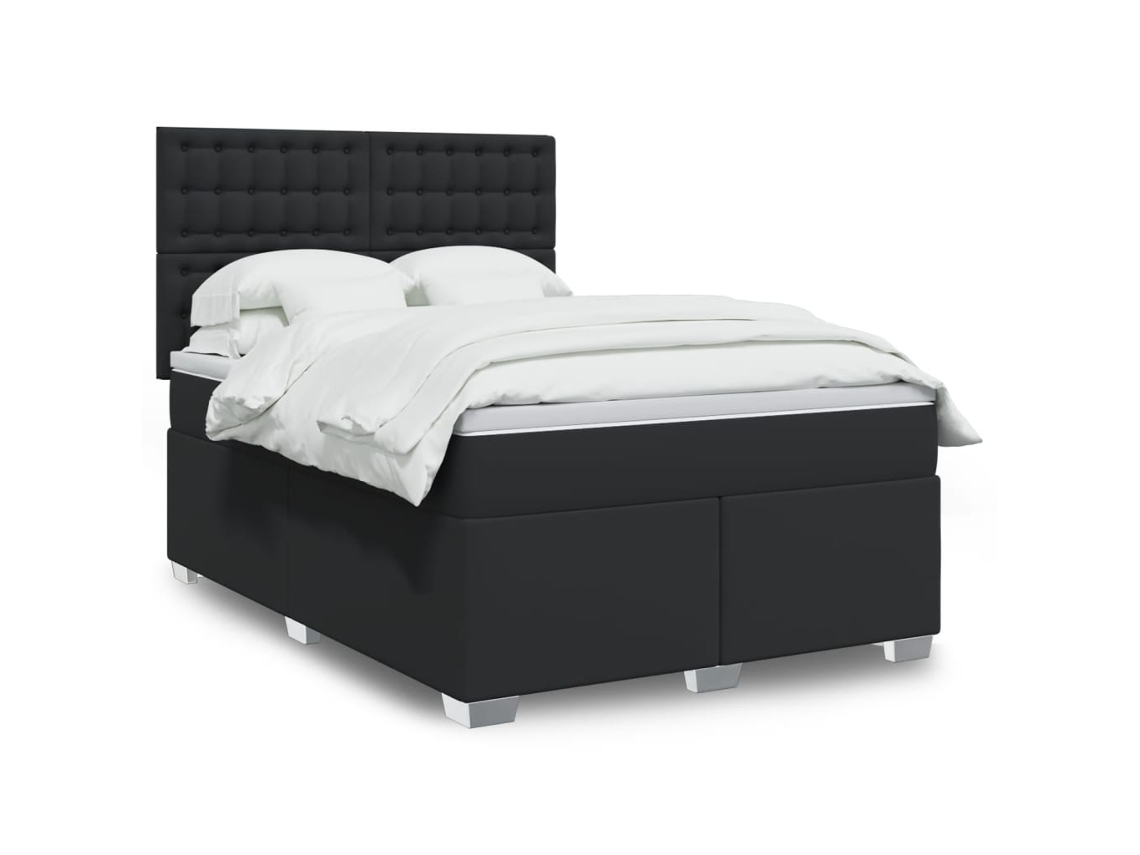 Vidaxl Cama Com Molas/colchão 140x200 Cm Couro Artificial Preto
