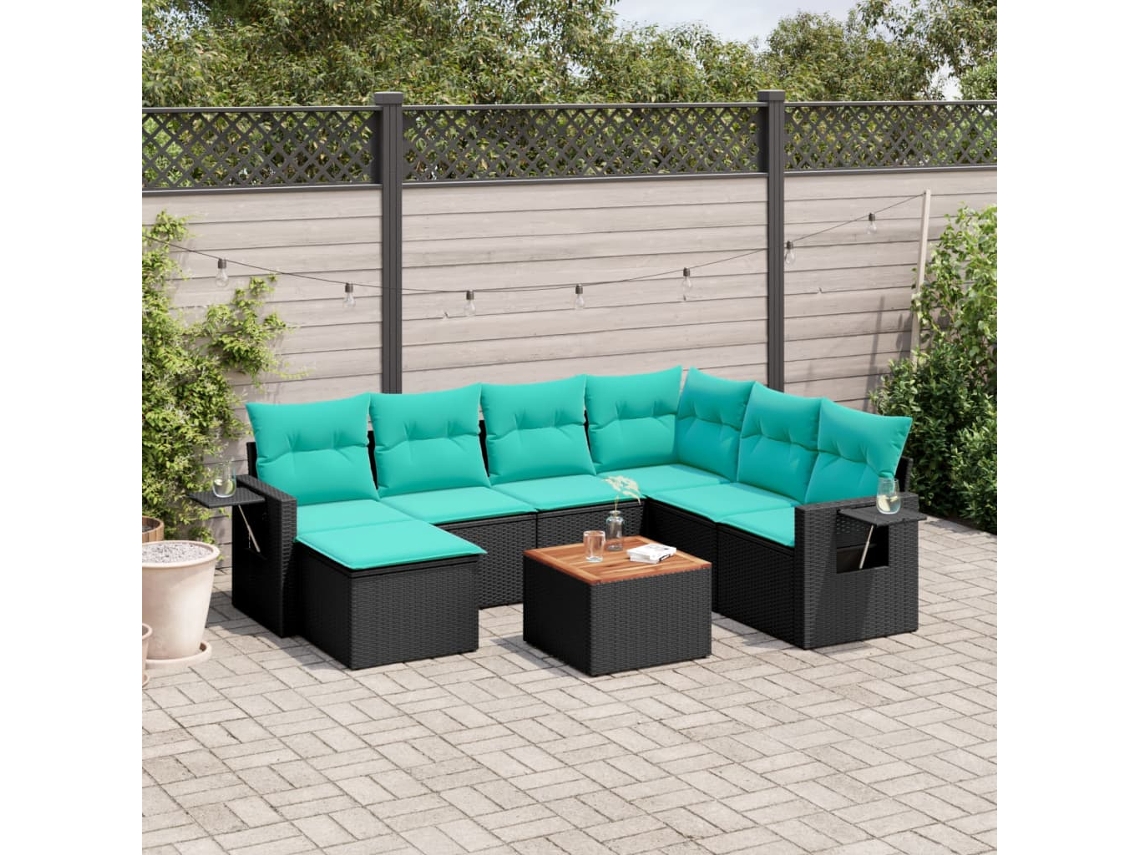Vidaxl Conjunto De Sofá De Jardim Com 8 Peças E Almofadas Em Rattan Sintético Preto