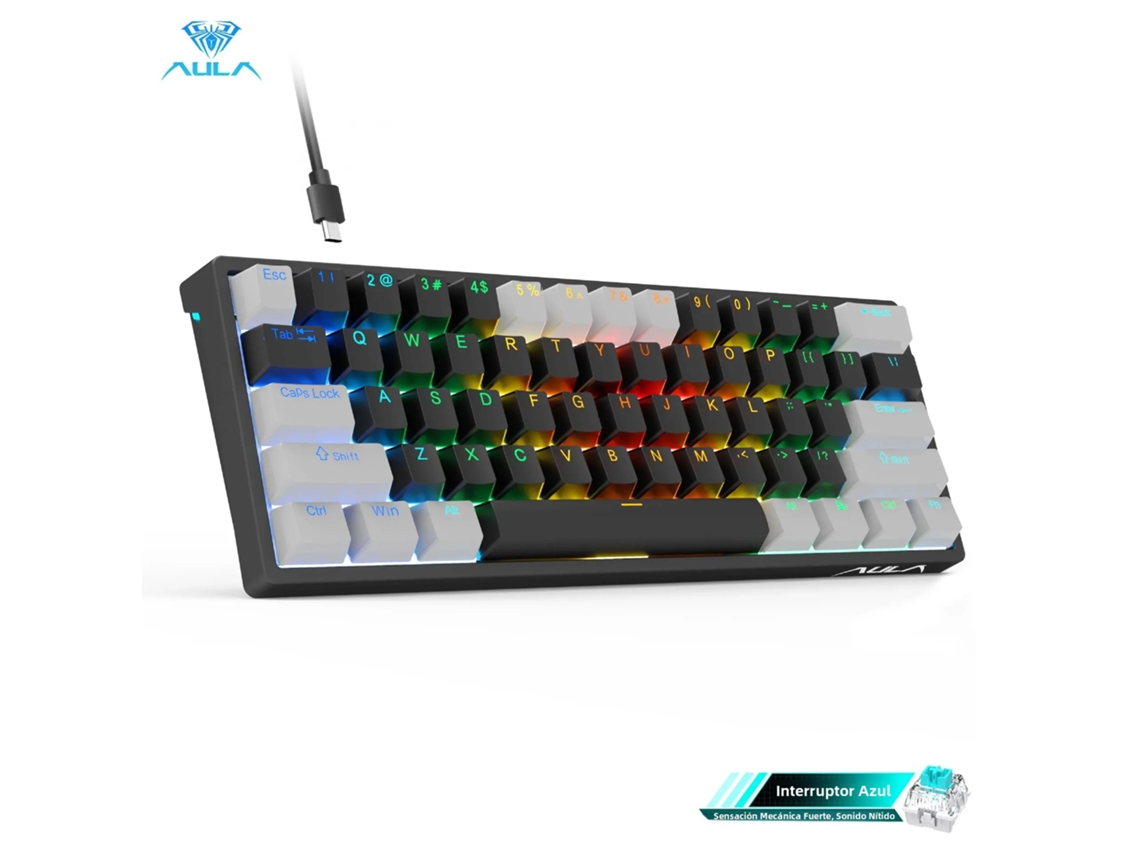 Teclado Mecânico Para Jogos Com Retroiluminação Rgb (cinza-azul), Interface Usb Mini, 61 Teclas, Switches Vermelhos.