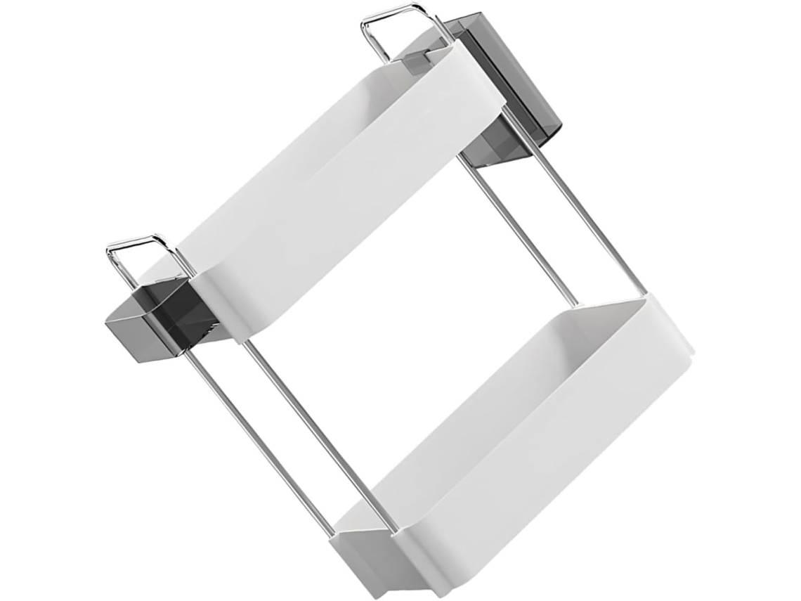 Organizador De Acessórios Banheiro Dois Níveis Fuoyloo Com Cesto Suspenso, Em Abs Branco E Aço Inoxidável