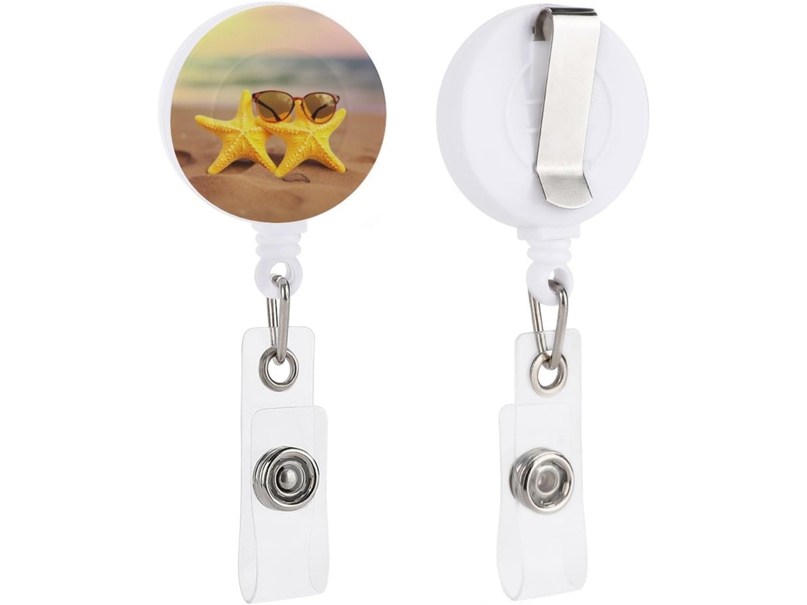 Chaveiro Retrátil Com Clipe De Jacaré, Em Formato De Estrela Do Mar E Óculos Amarelos, Ideal Crachás De