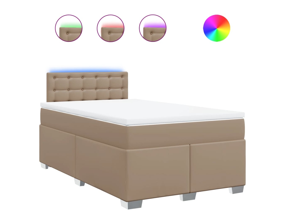 Cama Boxspring com Colchão Couro Artificial Cappuccino MAISON EXCLUSIVE (120x190 cm)