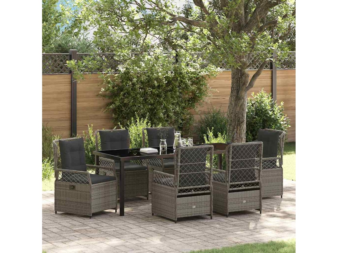 Vidaxl Conjunto De Jantar Para Jardim 7 Unid. Cinzeto Vime Pe