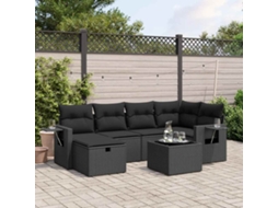 Vidaxl 7 Pcs Conjunto De Sofás P/ Jardim C/ Almofadões Vime Pe Preto