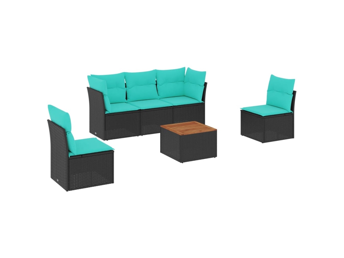 Maison Exclusive - 6 Pcs Conjunto De Sofás P/ Jardim C/ Almofadões Vime Pe Preto