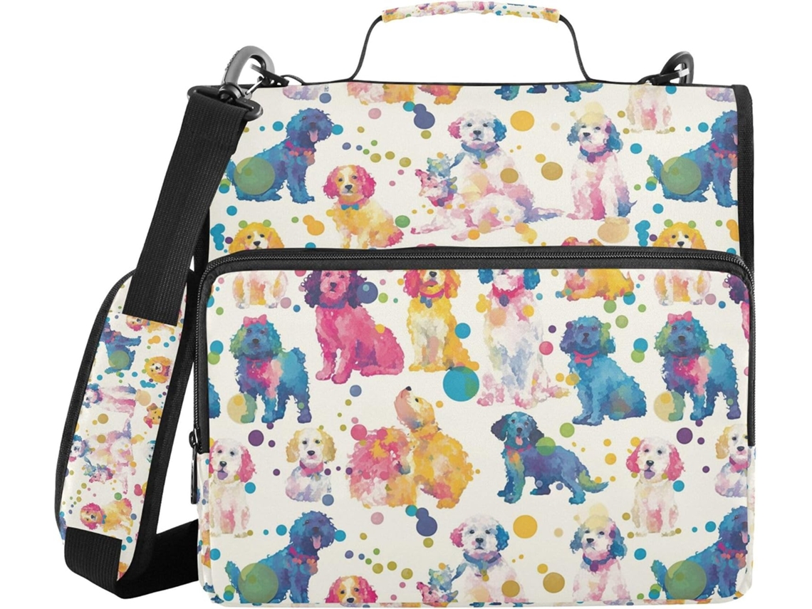 Pasta De Escritório Com Estampa Cachorro Arco Íris E Bolinhas, Alça De Ombro, Fácil De Transportar, 3, 8cm 1, 5 Polegadas
