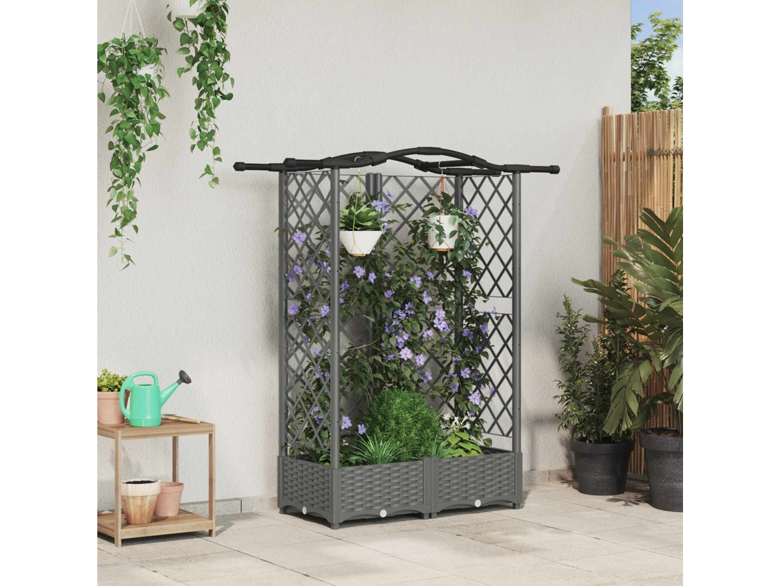 Vidaxl Cama Elevada Com Treliça E Telhado Cinzento-claro Pp