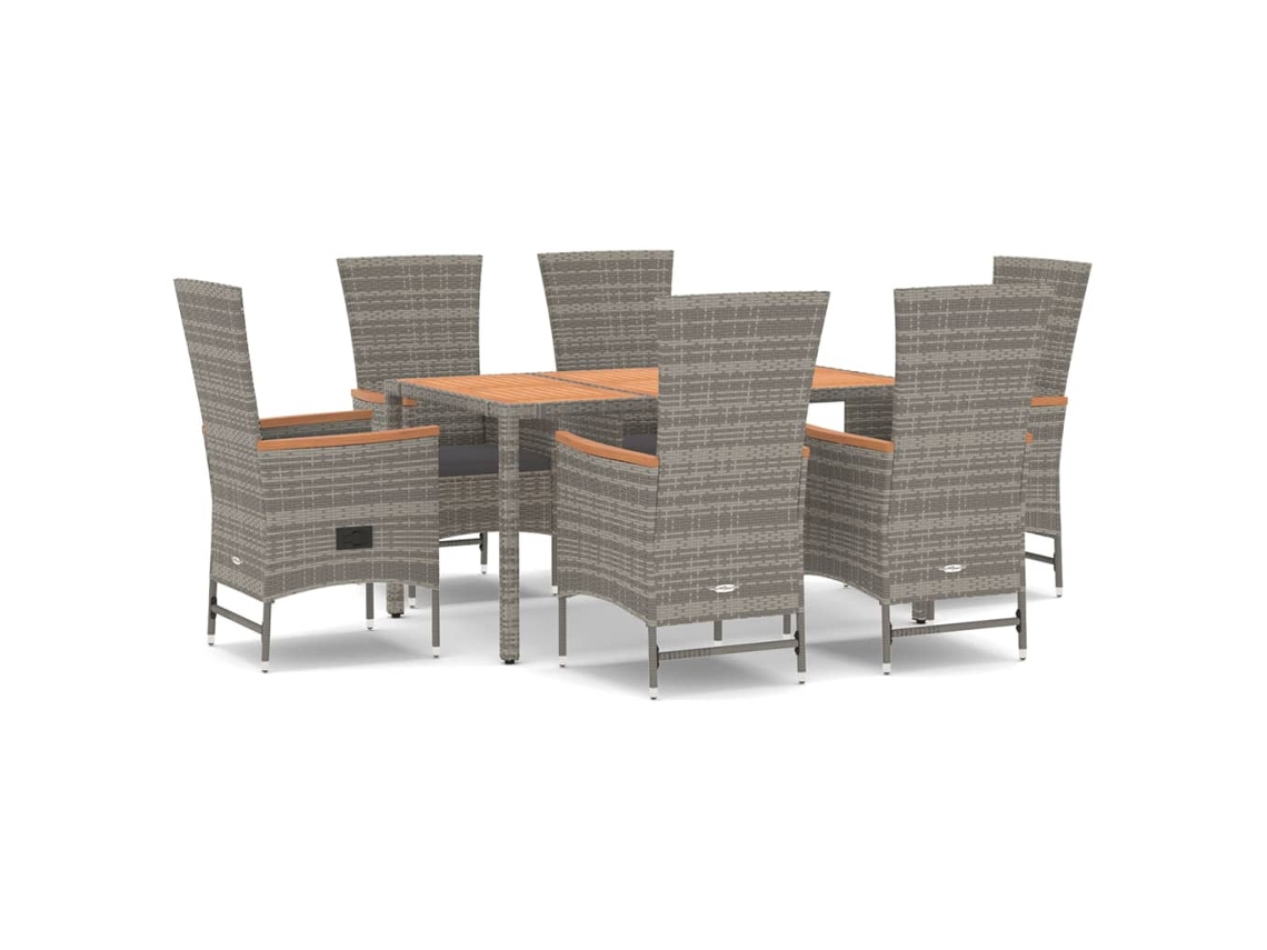 Maison Exclusive - 7 Pcs Conjunto De Jantar P/ Jardim C/ Almofadões Vime Pe Cinza