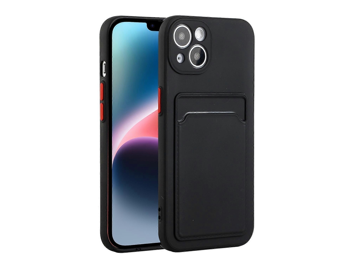 Capa De Tpu À Prova De Choque Com Compartimento Para Cartão Para Iphone 14 Plus, Preta