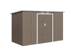 Galpão de Jardim de Aço Galvanizado 3,2 M² com Kit Fundação, Porta Dupla Trancável, Efeito Madeira Cinzento, Ventilação, Telhado Inclinado