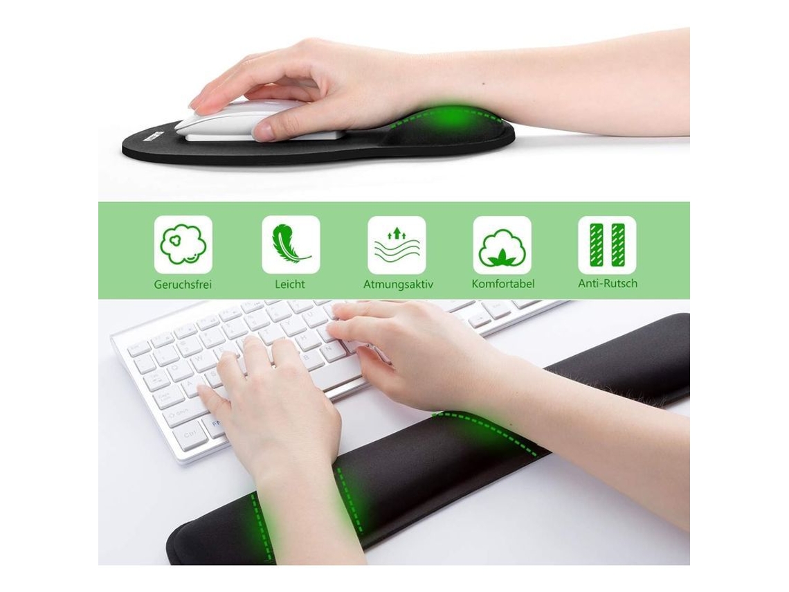 Conjunto de apoio de pulso ergonômico para mouse e teclado com espuma de memória e antiderrapante