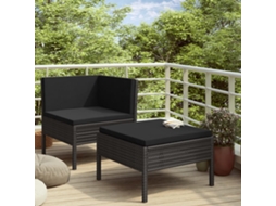 Vidaxl 2 Pcs Conjunto Lounge De Jardim C/ Almofadões Vime Pe Preto