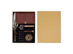 Conjunto Pluma De Pena Blanca Textura Mecánica Elegancia Vintage Com Tinta Estampilla E Caderno