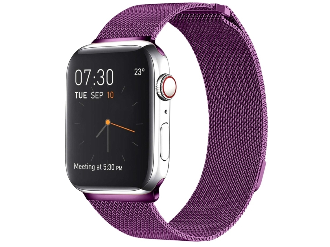 Pulseira Milanese Magnética HALINUI de aço inox compatível com Apple Watch Ultra1/2 49mm, s10 46mm, s7/8/9 45mm, se 2/6 44mm, se 1/3 42mm, roxo