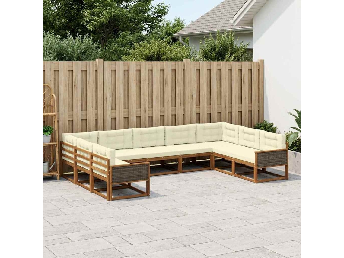Vidaxl Conjunto De Sofás Para Exterior 9 Pcs Natural E Creme