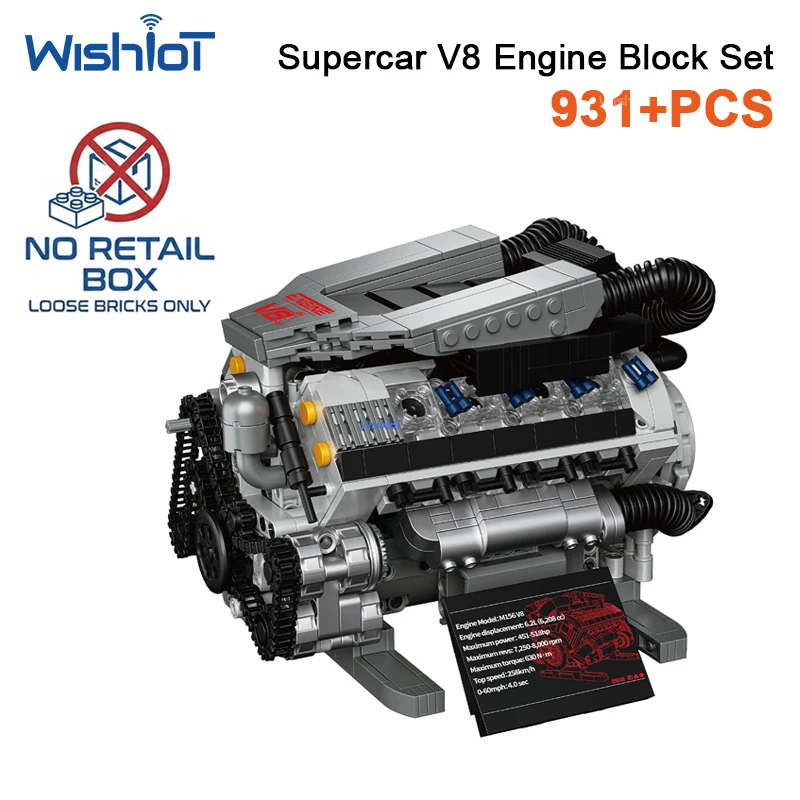 Conjunto De 931 Peças Para Montar Modelo De Motor V8 De Supercarro