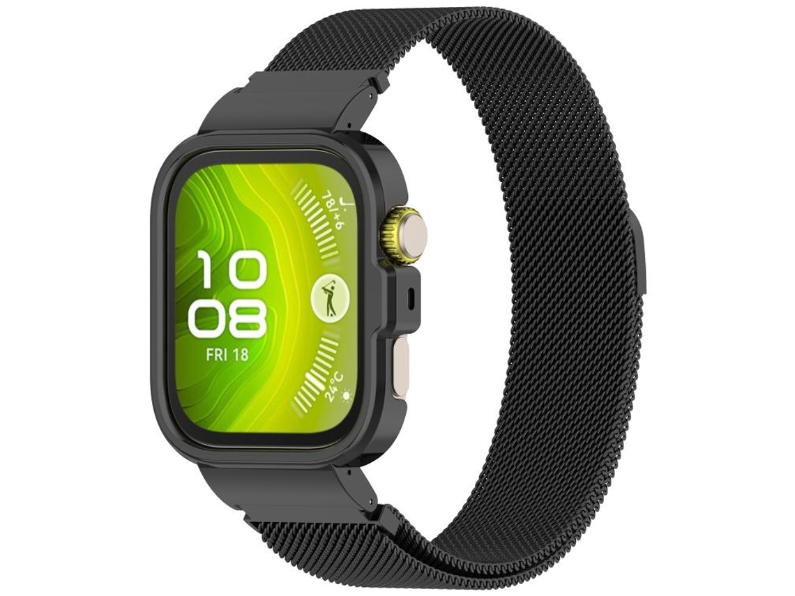 Bracelete para Huawei Watch Fit 4 Aço Inoxidável Estrutura Metálica Integrada Estilo Milan Preta XIAOMOYU