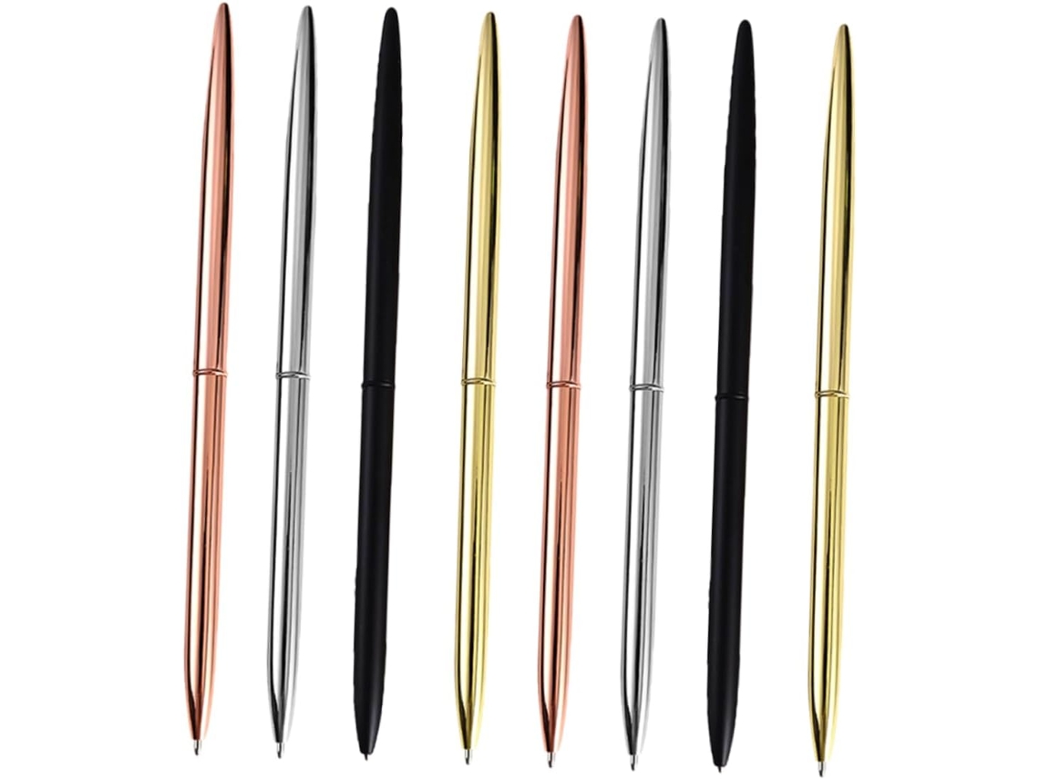 Conjunto De 8 Canetas Esferográficas Stobok Em Metal Com Tinta Preta