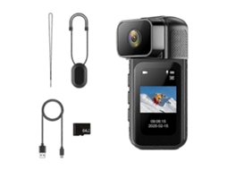Mini Câmera Corporal Wifi 2.7k, Câmera Pov De 64 Gb Com Lente Giratória De 180°, Mini Câmera Esportiva Para Gravação Diária De Ciclismo E Animais