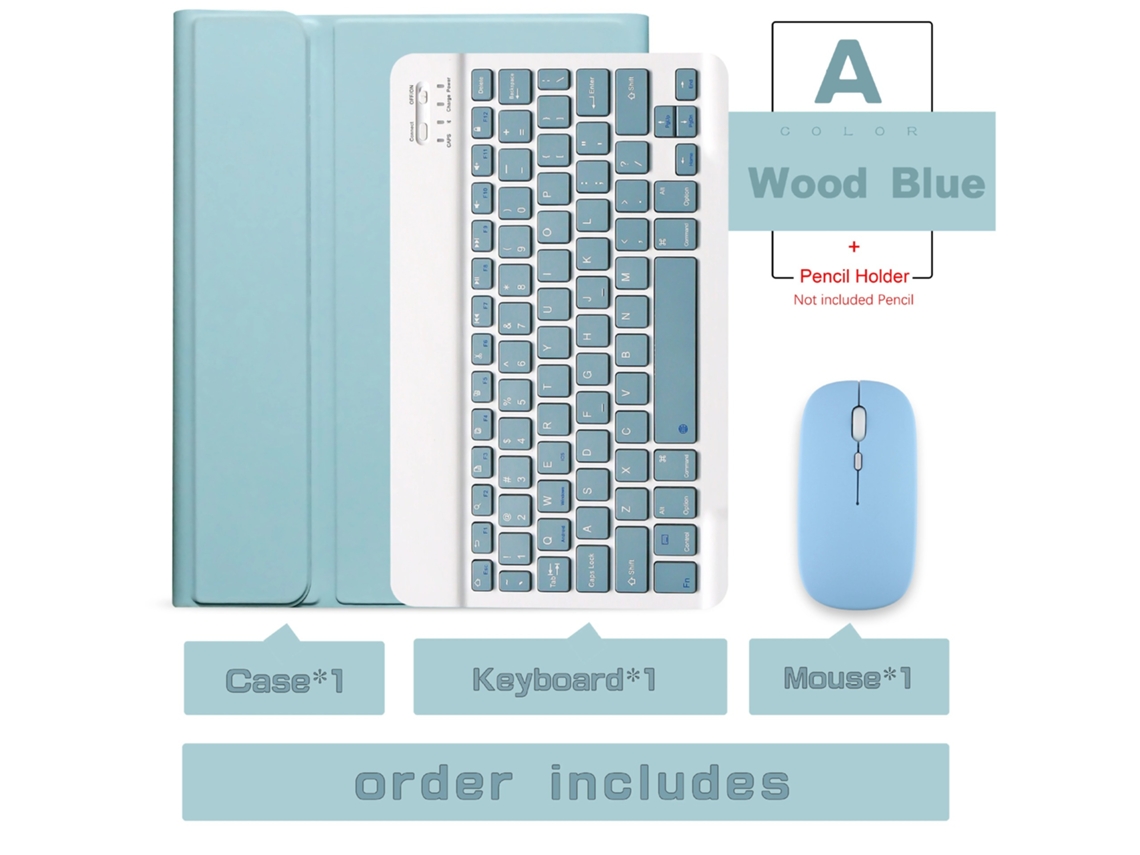 Capa De Couro Com Teclado Para Ipad Pro De 13 Polegadas (2024) (com Teclado Grande De 12 Polegadas) Em Azul Enevoado + Teclado Bluetooth + Mouse Dual-