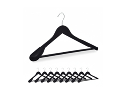 Cabide De Veludo Relaxdays, Conjunto De 10, Ombro Largo, Com Barra Para Calças, Gancho Giratório, Preto