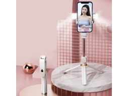 Tripé para Bastão de Selfie, Tripé Extensível para Bastão de Selfie com Anel de Luz Led Duplo e Controle Remoto Sem Fio JYTGALX (branco)
