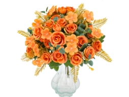 4 Buquês de Flores Artificiais Outono em Tons Laranja Queimado, com Rosas Falsas, para Decoração de Mesas Casamento e Festas BRILVIBERA