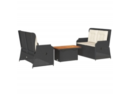Conjunto de 3 peças de lounge de jardim com almofadas em Vime Preto MAISON EXCLUSIVE