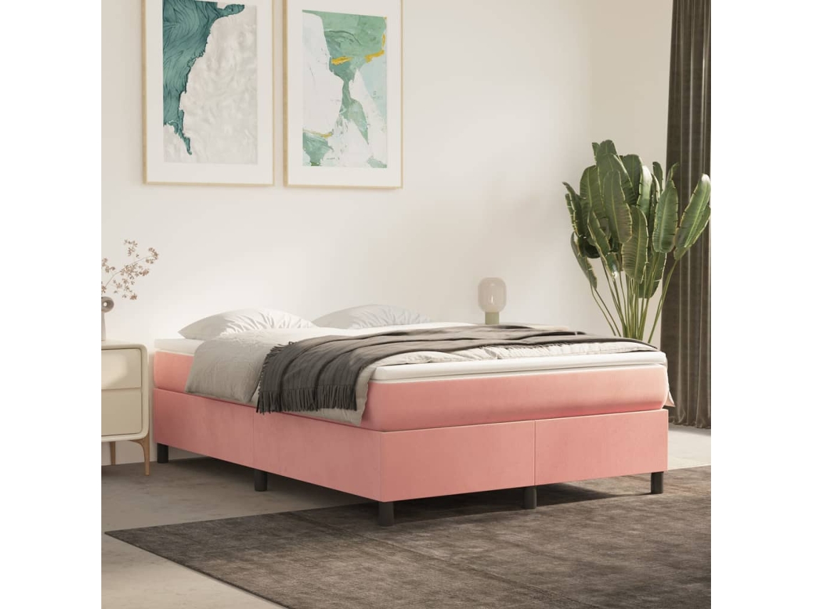 Estrutura De Cama 140x200 Cm Veludo Rosa