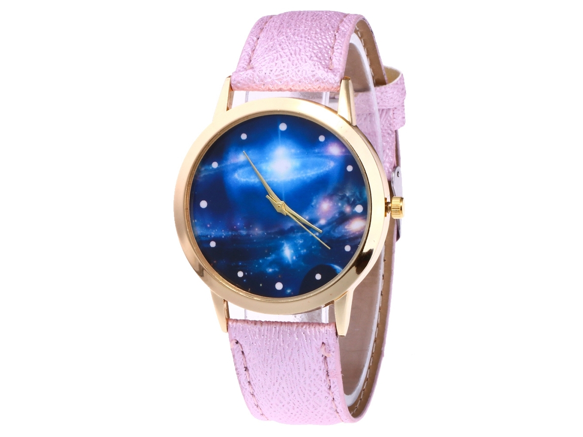 Relógio de Pulso de Quartzo Unissex com Pulseira de Couro Estilo Moderno Elegante Rosa Claro
